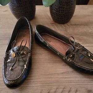 Sperry Women's Patent Faux Croc Boat Shoes Laura Moccasin Loafer Brown